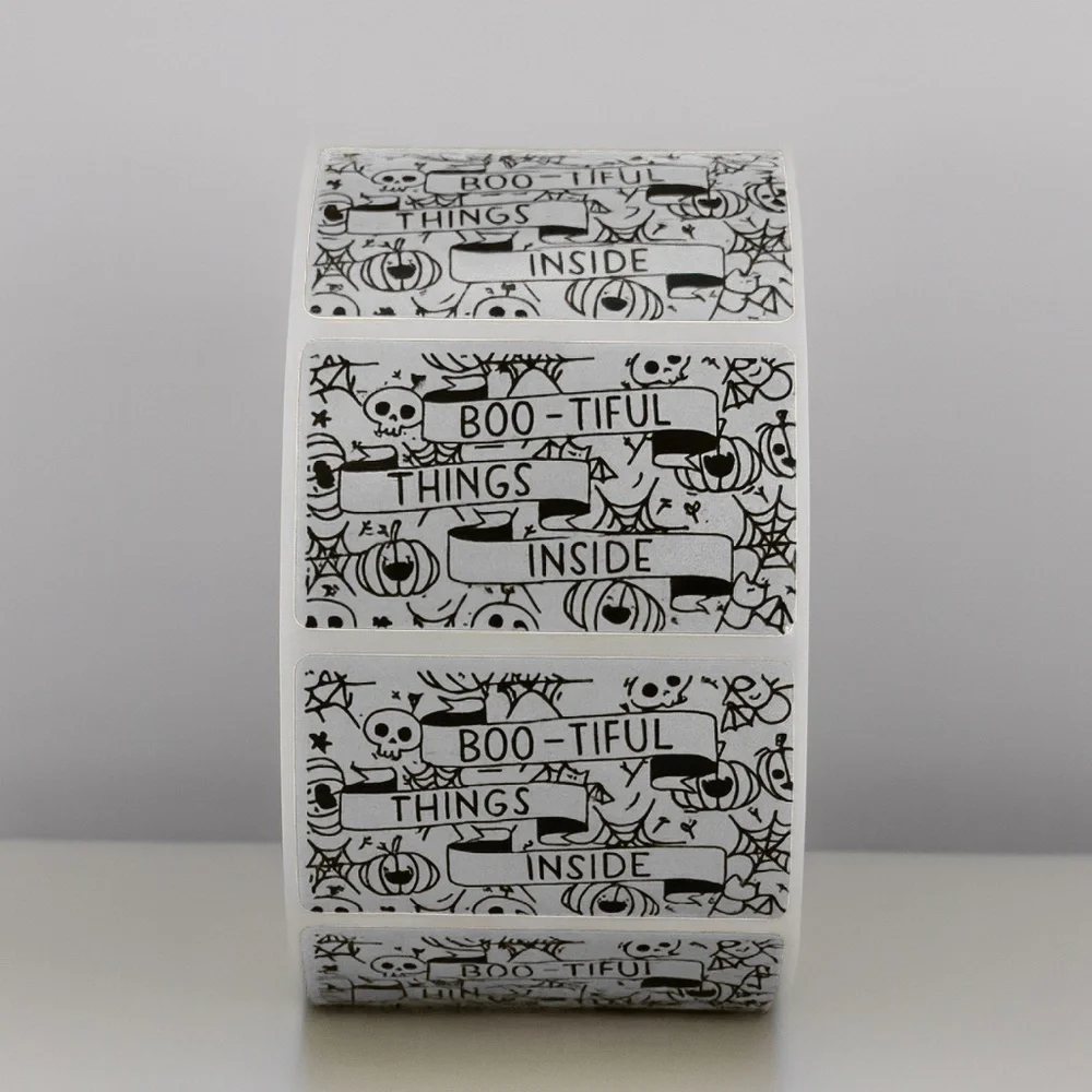 100 Boo-tiful Things Inside Stickers Roll 2x1 inch – Halloween Packaging Labels